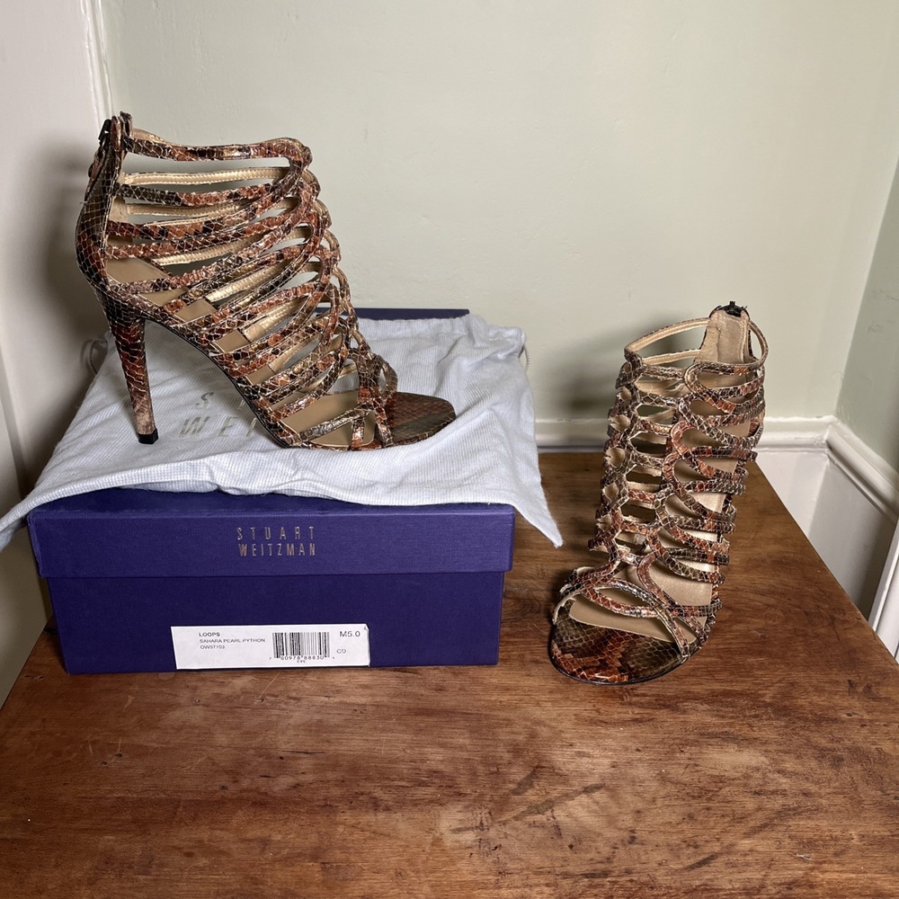 Stuart Weitzman Loops Strappy Python Embossed Leather Sandals EUC SIZE 5/$450